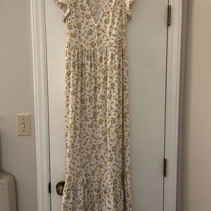 See You Monday White Dress with Yellow Floral Print